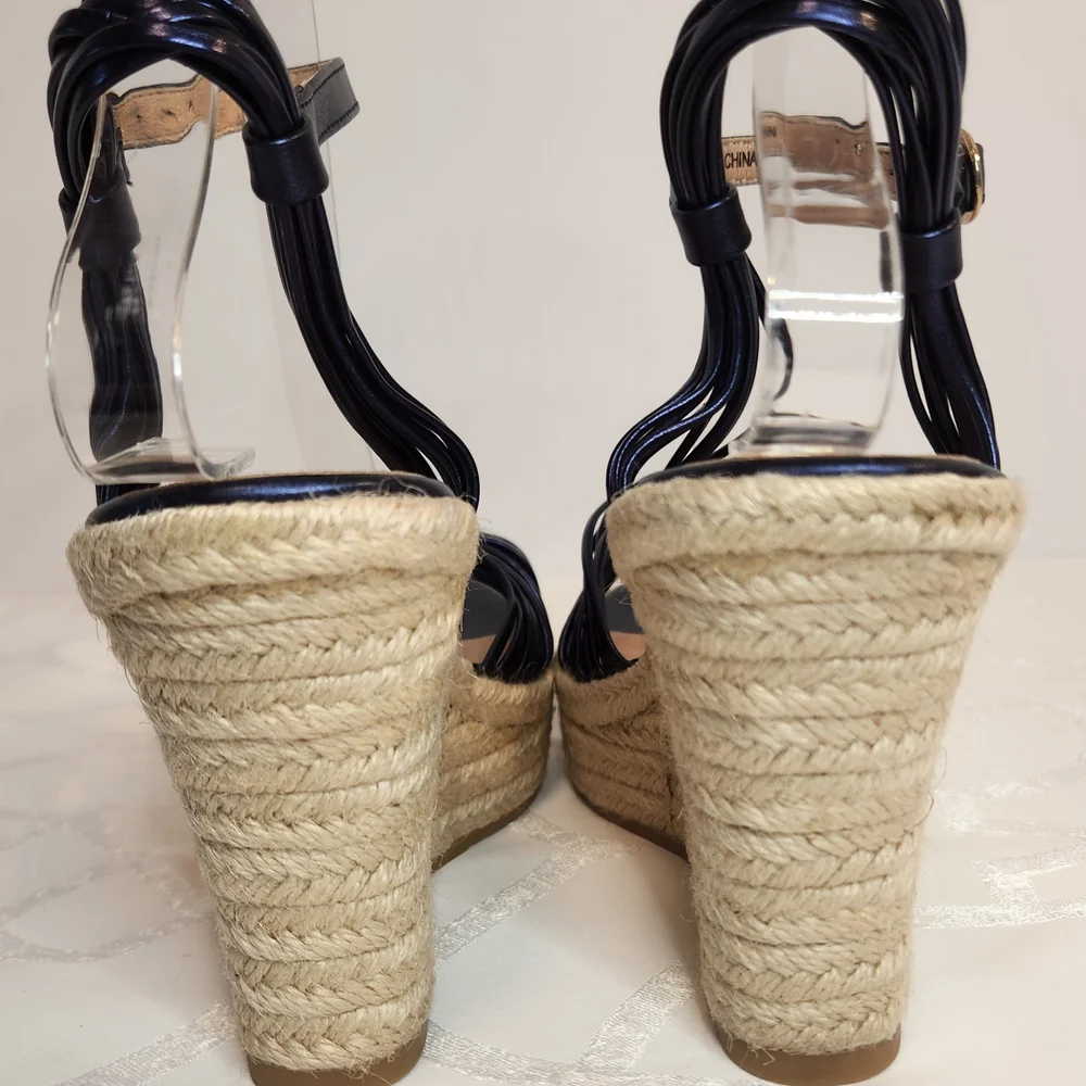 Patrizia by Spring Step Blue Metallic Strappy Woven Wedge Sandal Sz 6.5/7